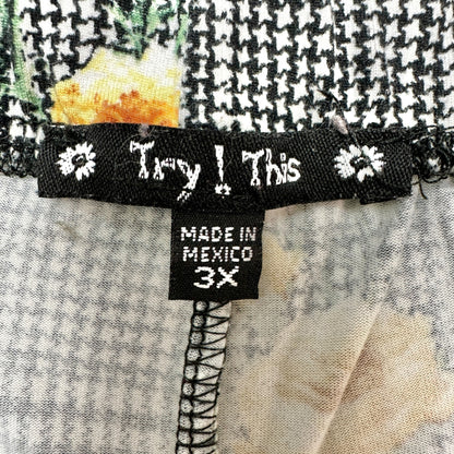 Try This Pants Womens 3X Black White with Yellow Red Flowers Elastic Waist Front