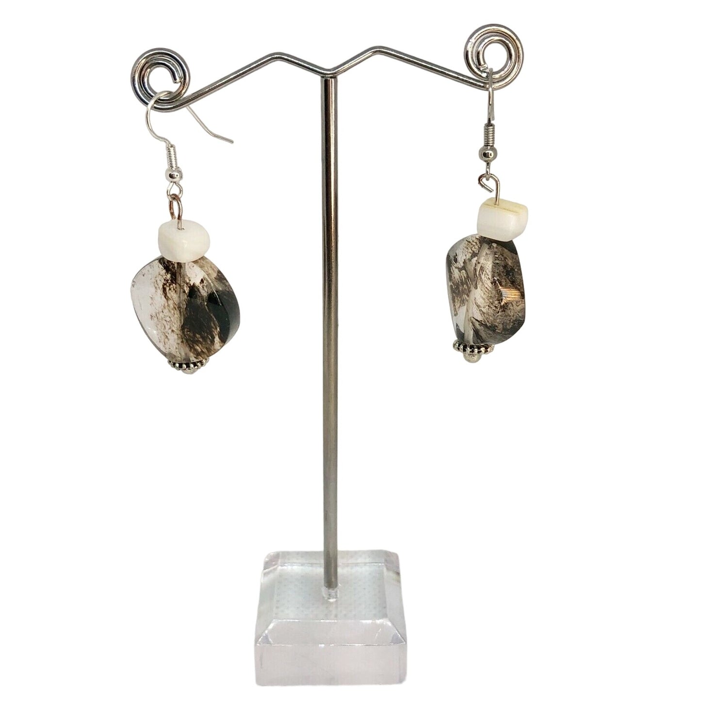 Handcrafted Beaded Earrings Clear Bead w/ Black Smoky Look Versatile Fun NEW