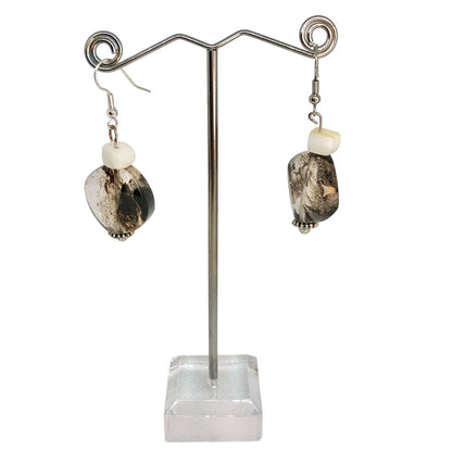 Handcrafted Beaded Earrings Clear Bead w/ Black Smoky Look Versatile Fun NEW