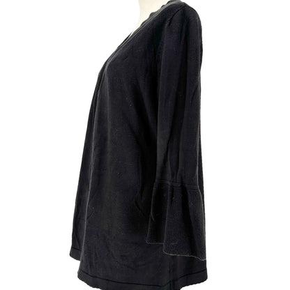 Charter Club Sweater Womens Medium Black Open Front Scalloped Edges 3/4 Sleeve
