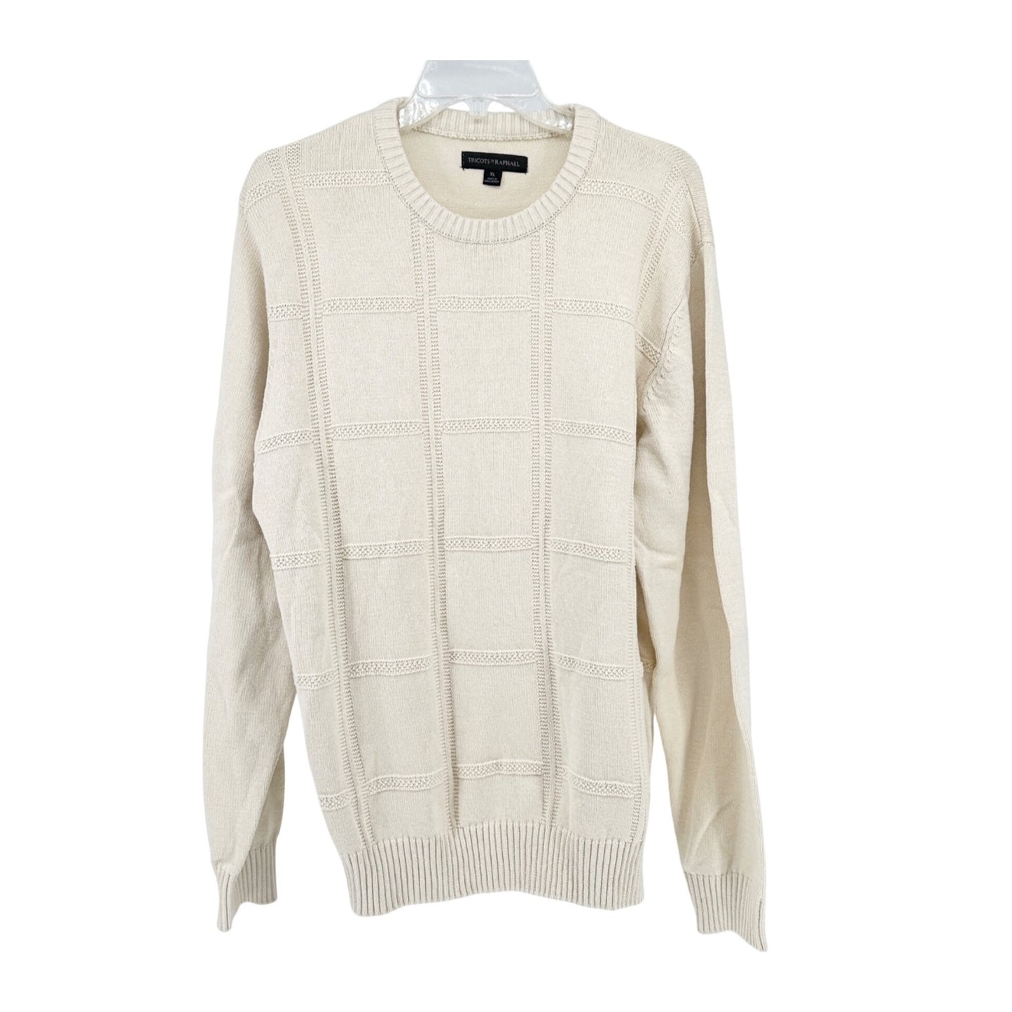 Tricots St Raphael Mens XL Beige Textured Knit Sweater Cotton Blend LS Pullover