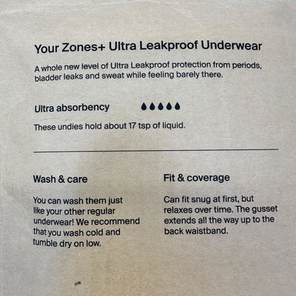KNIX Zones+ Ultra Leakproof Bikini Back Coverage Womens XS Black Sealed Package