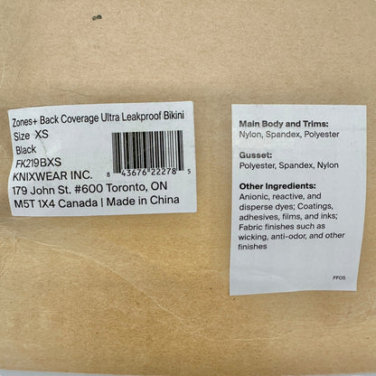 KNIX Zones+ Ultra Leakproof Bikini Back Coverage Womens XS Black Sealed Package