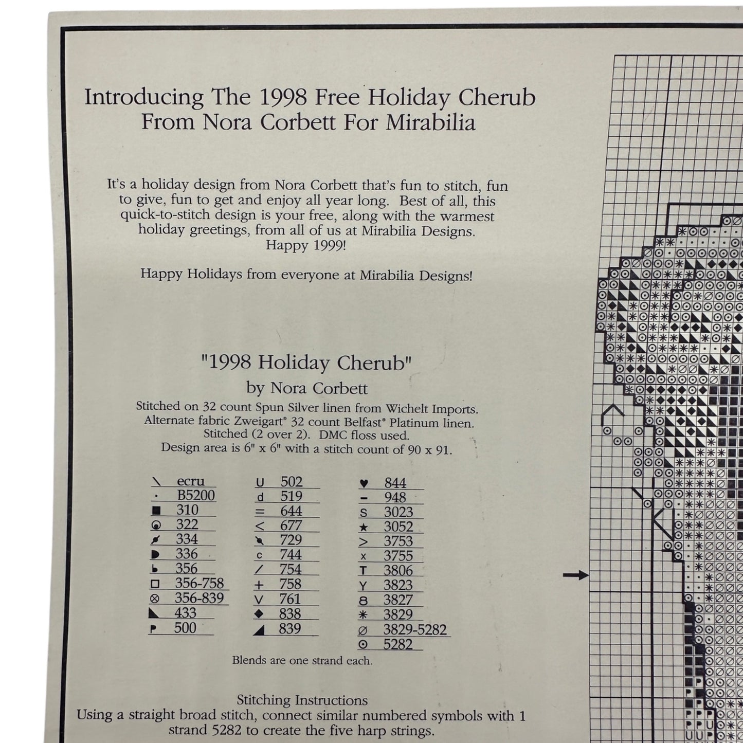 1998 Holiday Cherub Cross Stitch Pattern By Nora Corbett For Mirabilia Designs