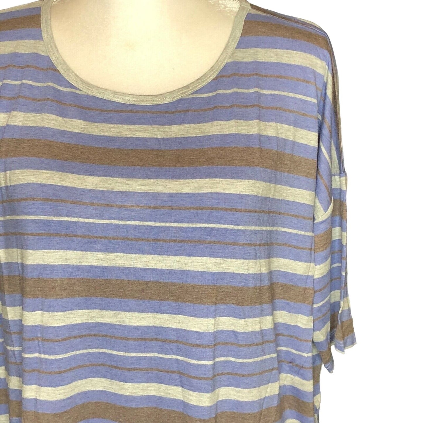 LuLaRoe RETIRED Irma Women's Large Gray & Blue Stripes mid-length sleeves NWT