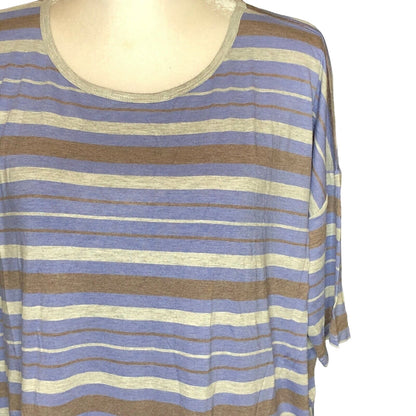 LuLaRoe RETIRED Irma Women's Large Gray & Blue Stripes mid-length sleeves NWT