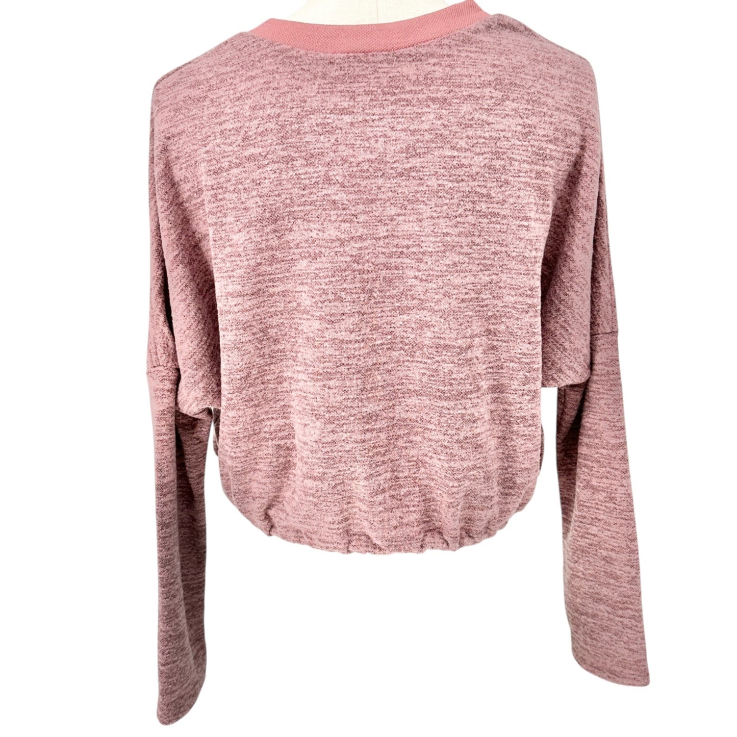 Cure Drawstring Hem Crop Top Womens M Heathered Pink Long Sleeve Polyester Blend