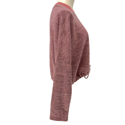 Cure Drawstring Hem Crop Top Womens M Heathered Pink Long Sleeve Polyester Blend