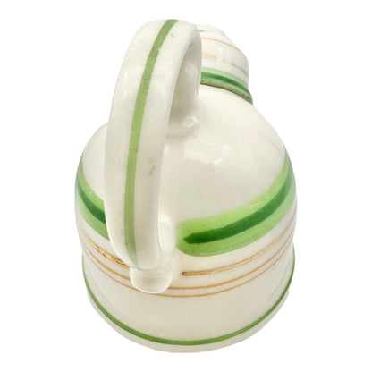 Vintage 3pc Salt & Pepper Shakers & Tray White Ceramic Green & Gold Lines Japan