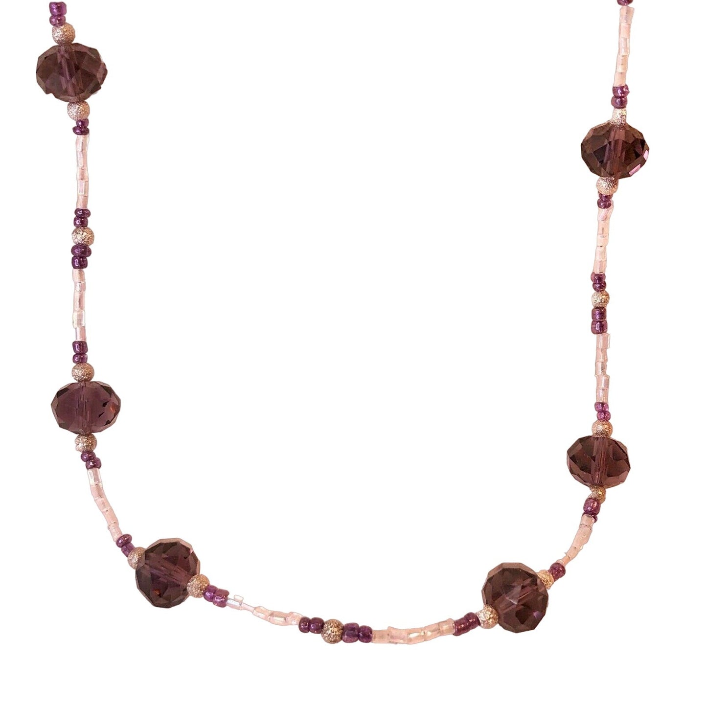 Handcrafted Beaded Necklace Purple & White Beads Fun Unique Long Jewelry NEW