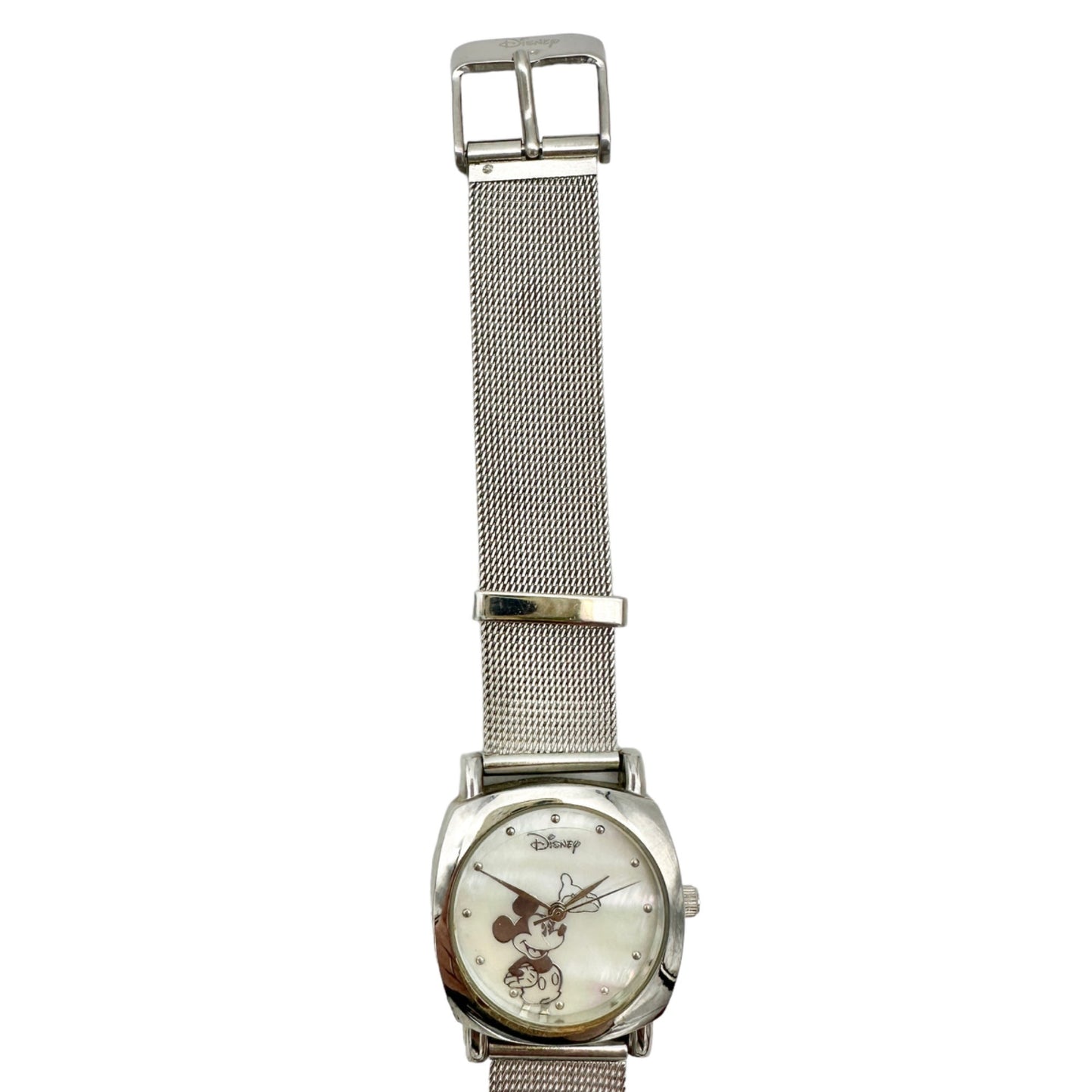 Disney Mickey Mouse Watch Stainless Steel Silver Metal Mesh Buckle Strap