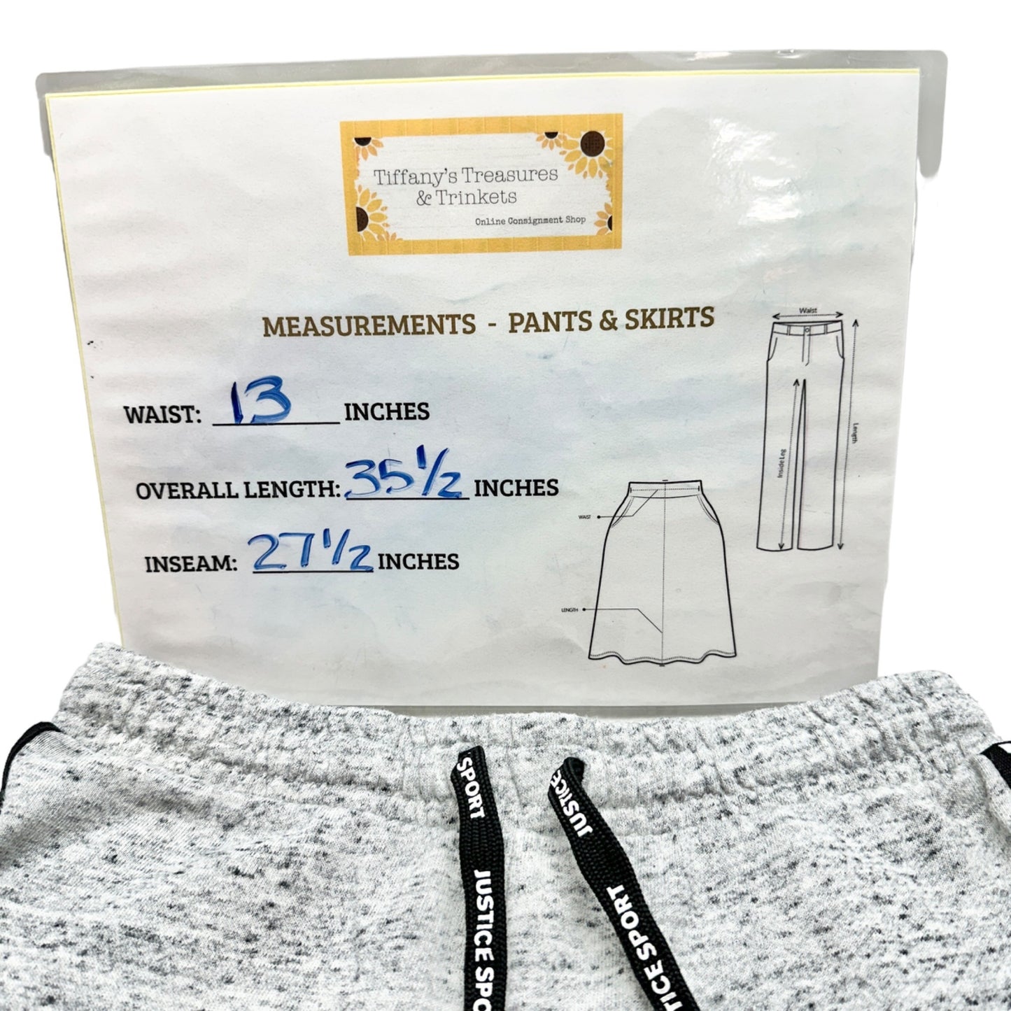 Justice Active Jogging Pants Youth 14 Gray Elastic Waist Draw String Volleyball