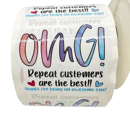 OMG! Repeat Customers Are The Best! 1000 2x2 Stickers 2 Rolls of 500 each NEW