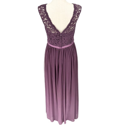 Davids Bridal Full Length Gown Womens 14 Plum Lace Chiffon Sleeveless Dress