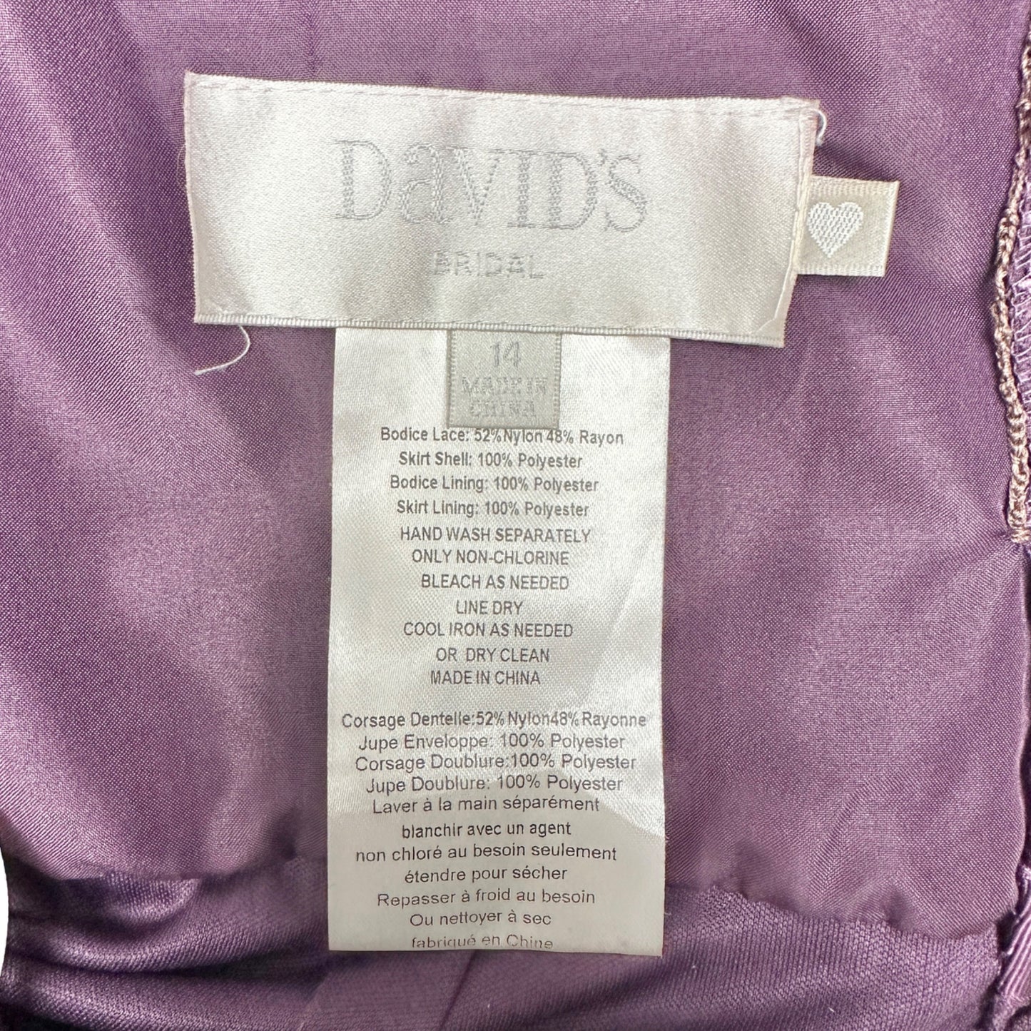 Davids Bridal Full Length Gown Womens 14 Plum Lace Chiffon Sleeveless Dress