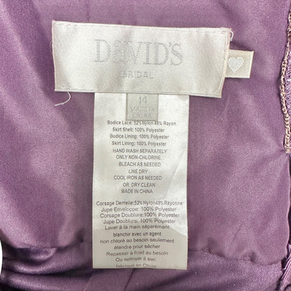 Davids Bridal Full Length Gown Womens 14 Plum Lace Chiffon Sleeveless Dress