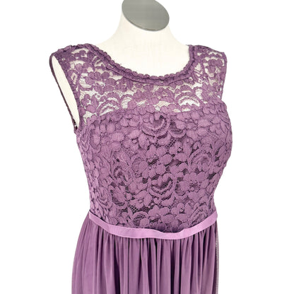Davids Bridal Full Length Gown Womens 14 Plum Lace Chiffon Sleeveless Dress