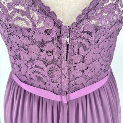 Davids Bridal Full Length Gown Womens 14 Plum Lace Chiffon Sleeveless Dress