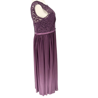 Davids Bridal Full Length Gown Womens 14 Plum Lace Chiffon Sleeveless Dress
