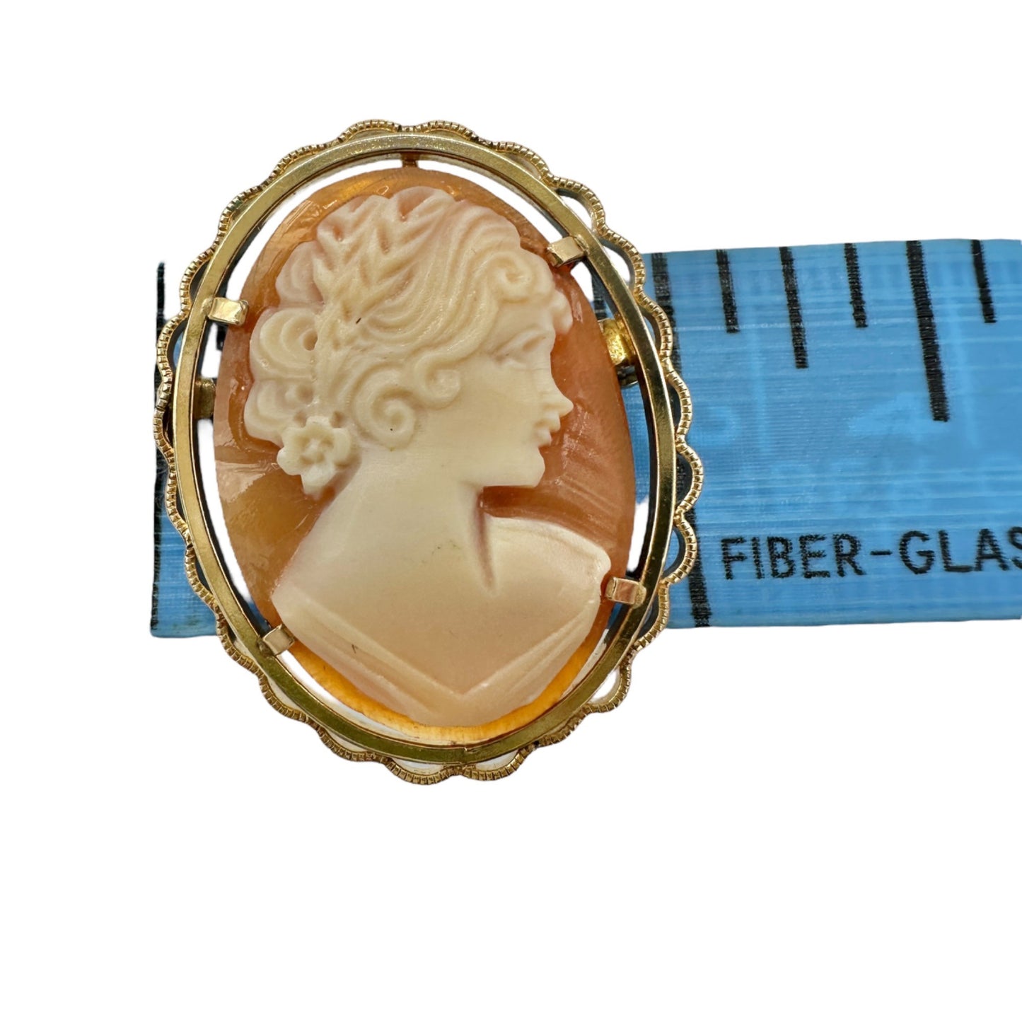Vintage Shell Cameo Brooch or Pendant Oval Gold Tone Frame Dual Use Elegant