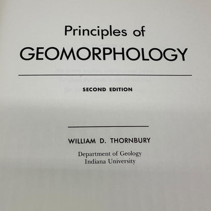 Principles of Geomorphology, William D Thornbury 2nd Ed (1969 Hardcover)