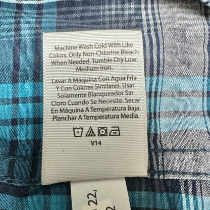 George Classic Fit Plaid Shirt Mens 2XL 50-52 Blue Gray LS Button-Down Collar