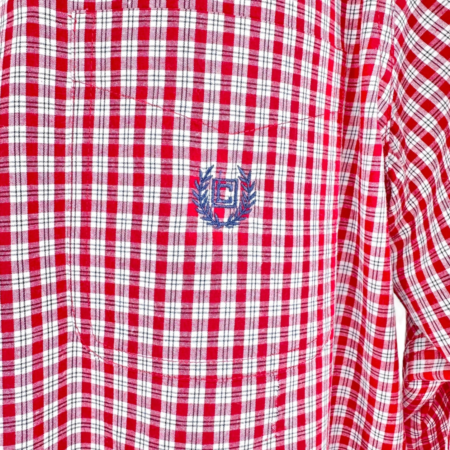 Chaps Easy Care Dress Shirt Mens L Red Plaid Button Down Collar LS