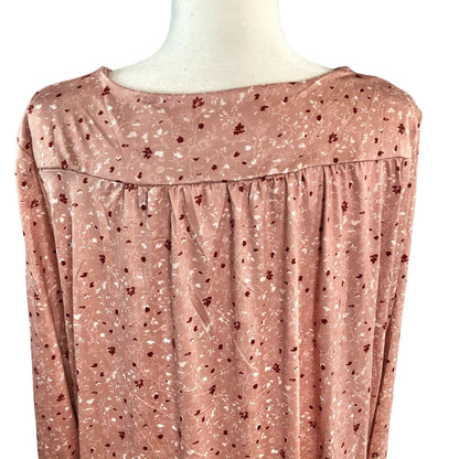 Women's 2XL Floral Rose Colored Smock Long Sleeve Tunic Blouse Red Flowers