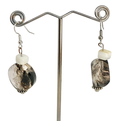 Handcrafted Beaded Earrings Clear Bead w/ Black Smoky Look Versatile Fun NEW