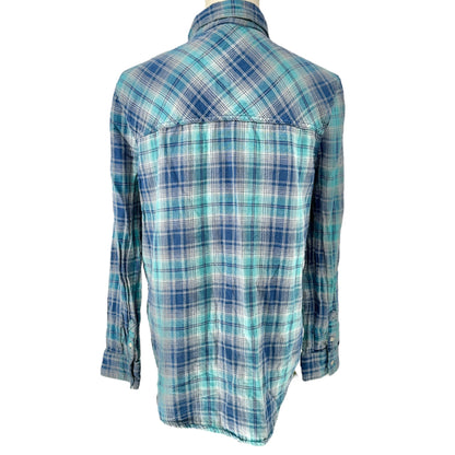 Aeropostale Shirt Womens Medium Blue Plaid Button Front Chest Pockets LS