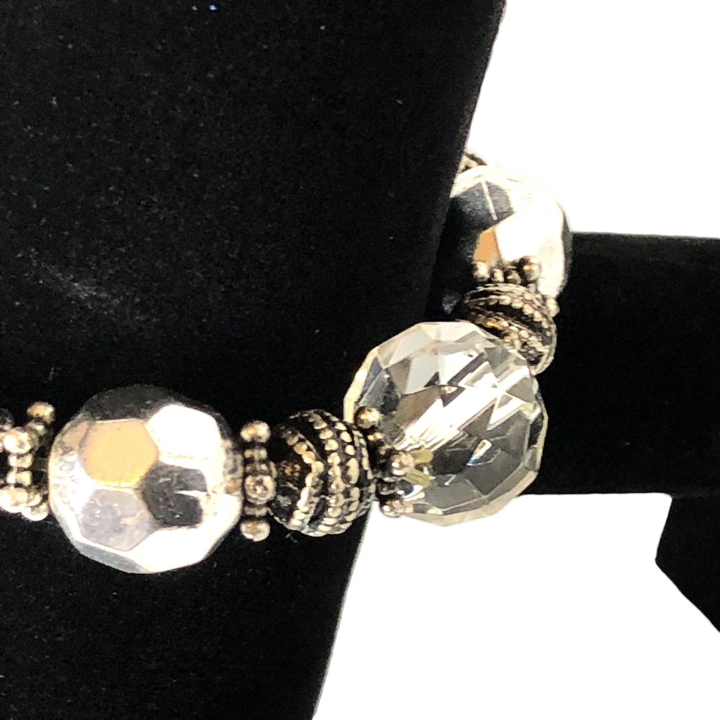 Beaded Stretch Bracelet Silver Crystal Beads Women's Costume Jewelry EUC