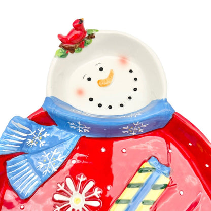 Jingle Bells Sectioned Serving Dish 13 inch Snowman NIB