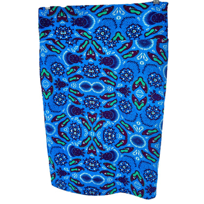 LuLaRoe Cassie Skirt Womens M Bright Blue w Red Green White Graphic Print NWT