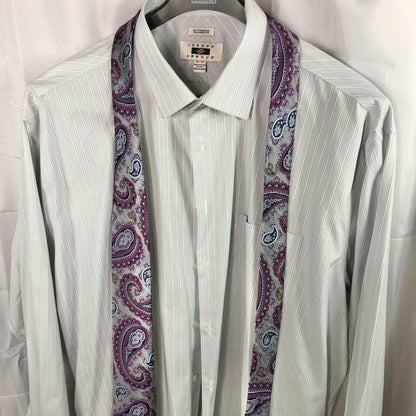 Jos A Banks Men's Suit/Shirt/Tie Set Gray White purple paisley 50 long 45 waist