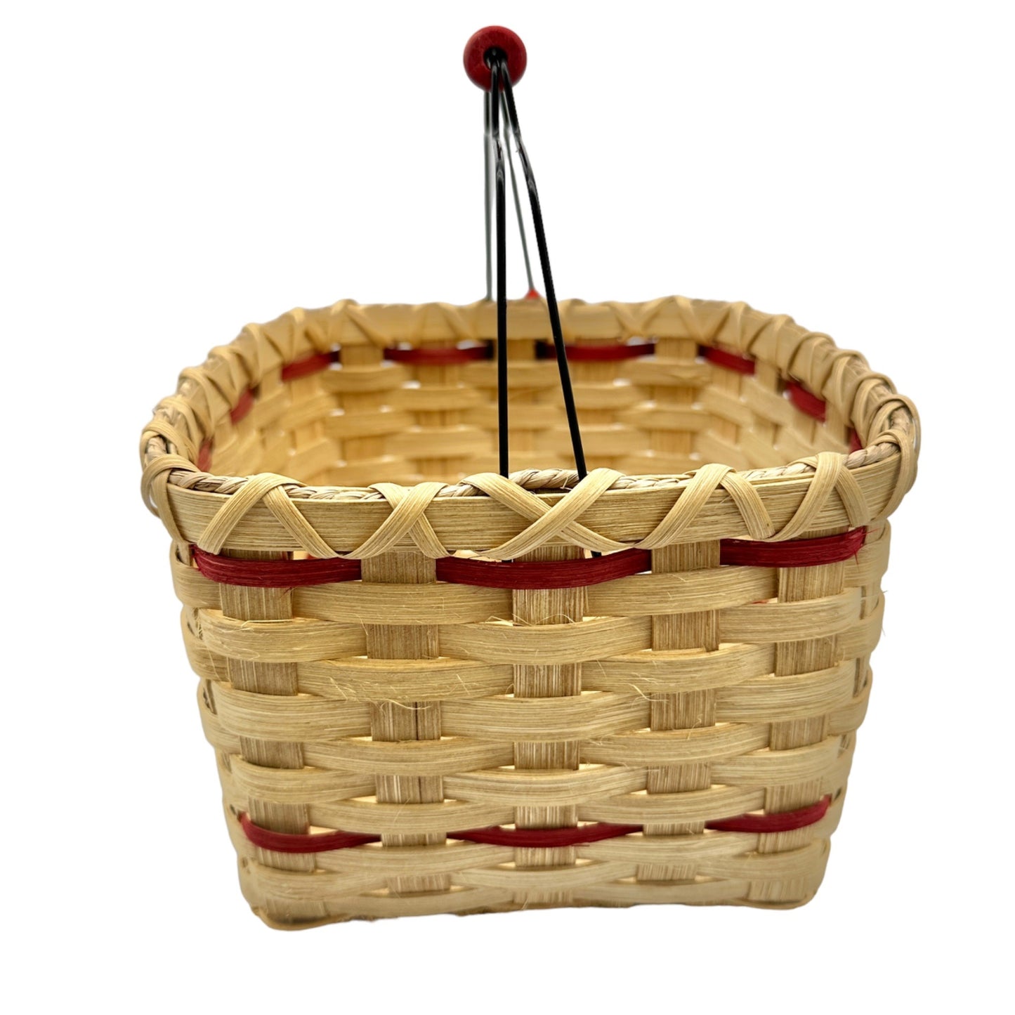 Handmade Basket Apple Delight Black Wire and Red Wood Handle Apple Adornment
