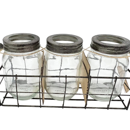 Rae Dunn Home Essentials 3 Glass Jars in Wire Basket Set CHERISH LOVE BLESSED