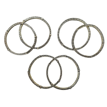 Set of 6 Bracelets Stretch Bangles Silver Celtic Look 2 ea of 3 Patterns NWOT