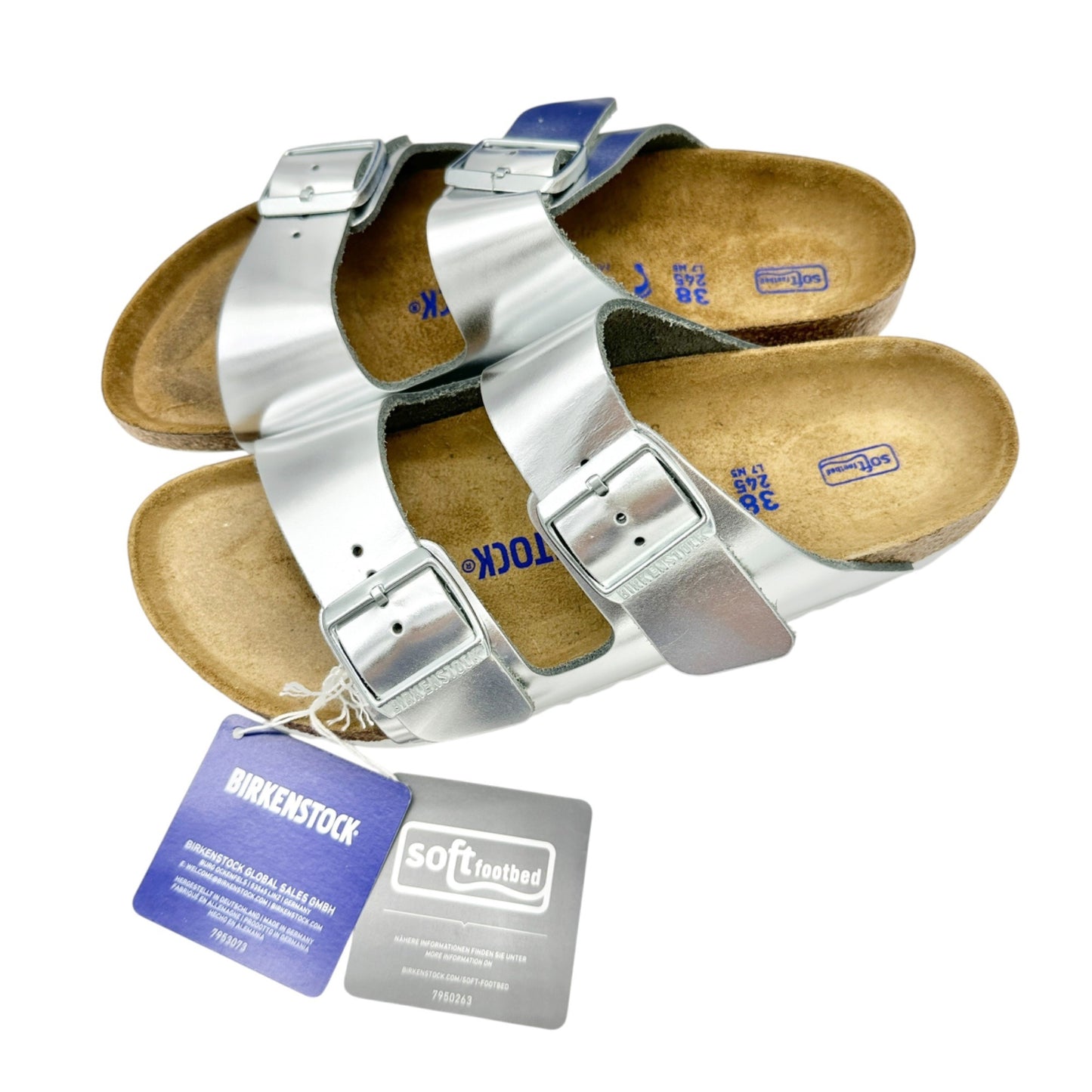 Birkenstock Arizona BS Silver Womens Sandals Size 38 Narrow Fit Soft Footbed 7US