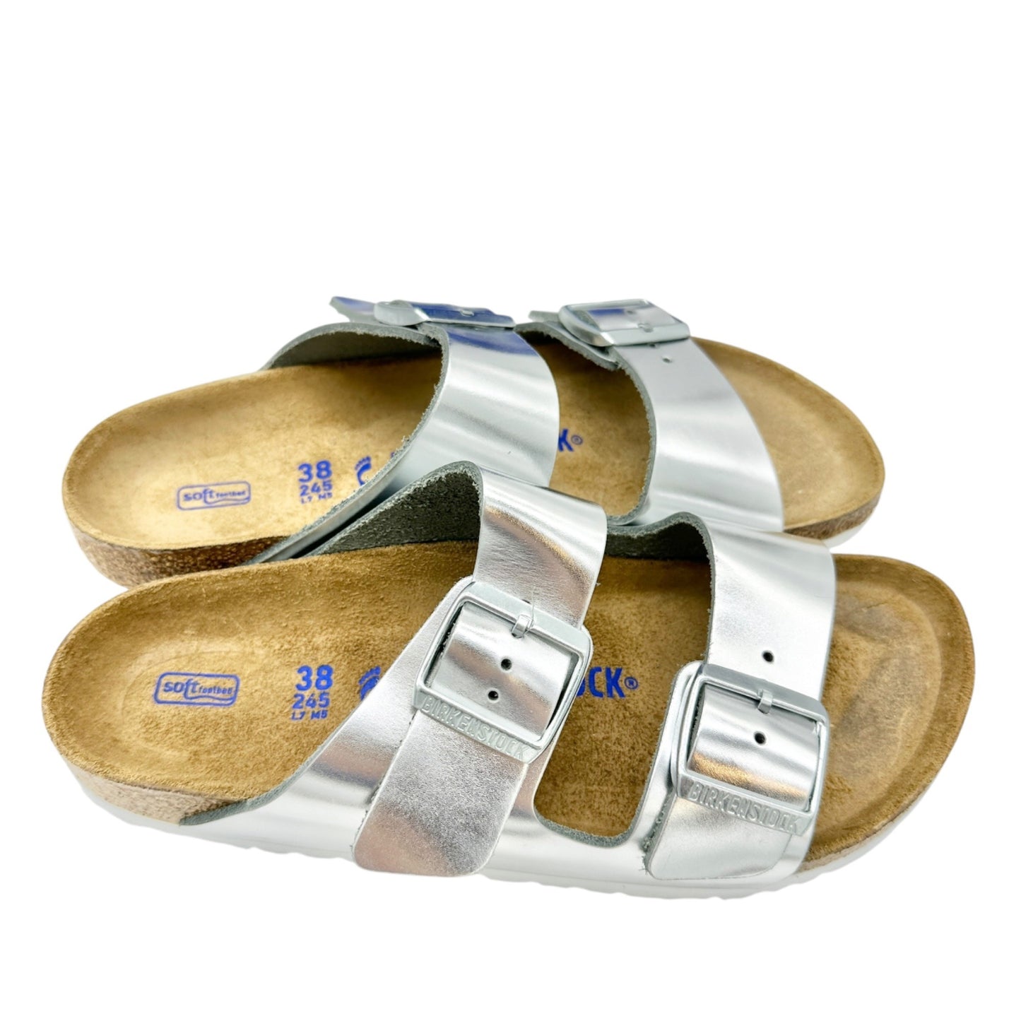 Birkenstock Arizona BS Silver Womens Sandals Size 38 Narrow Fit Soft Footbed 7US