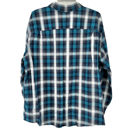 George Classic Fit Plaid Shirt Mens 2XL 50-52 Blue Gray LS Button-Down Collar