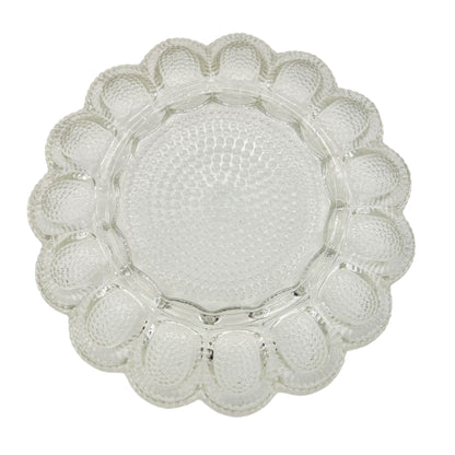 Deviled Eggs Plate Clear Glass Dimpled Holds 15 Eggs 11" Round