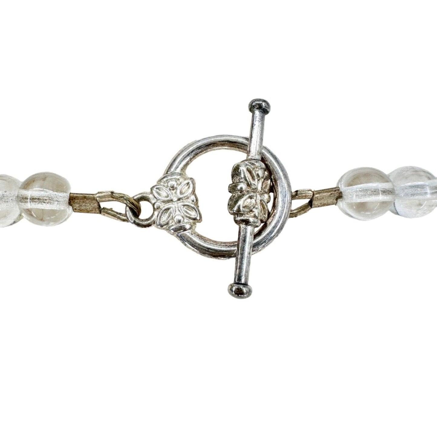 Handmade Necklace Clear Beads and Silvertone Accent Pieces 20" Long