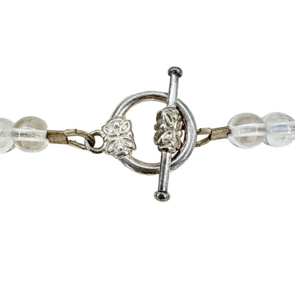 Handmade Necklace Clear Beads and Silvertone Accent Pieces 20" Long