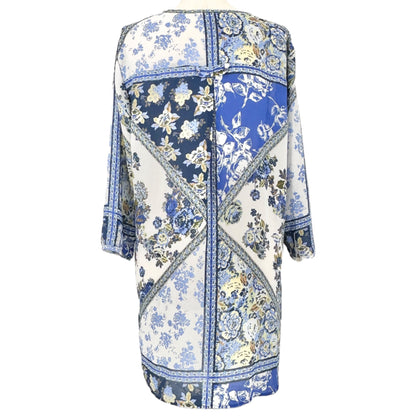Hope Springs Tunic Top Womens 2XL Blue White Floral 3/4 Sleeve Side Slits EUC