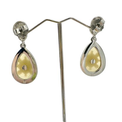 Lia Sophia Art Deco Dangle Earrings Silvertone Clear Gems Yellow Stone Green Bead
