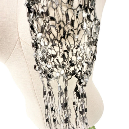 Scarf 67 x 3.5 inch Loosely Knit Black Gray Fringe Ends