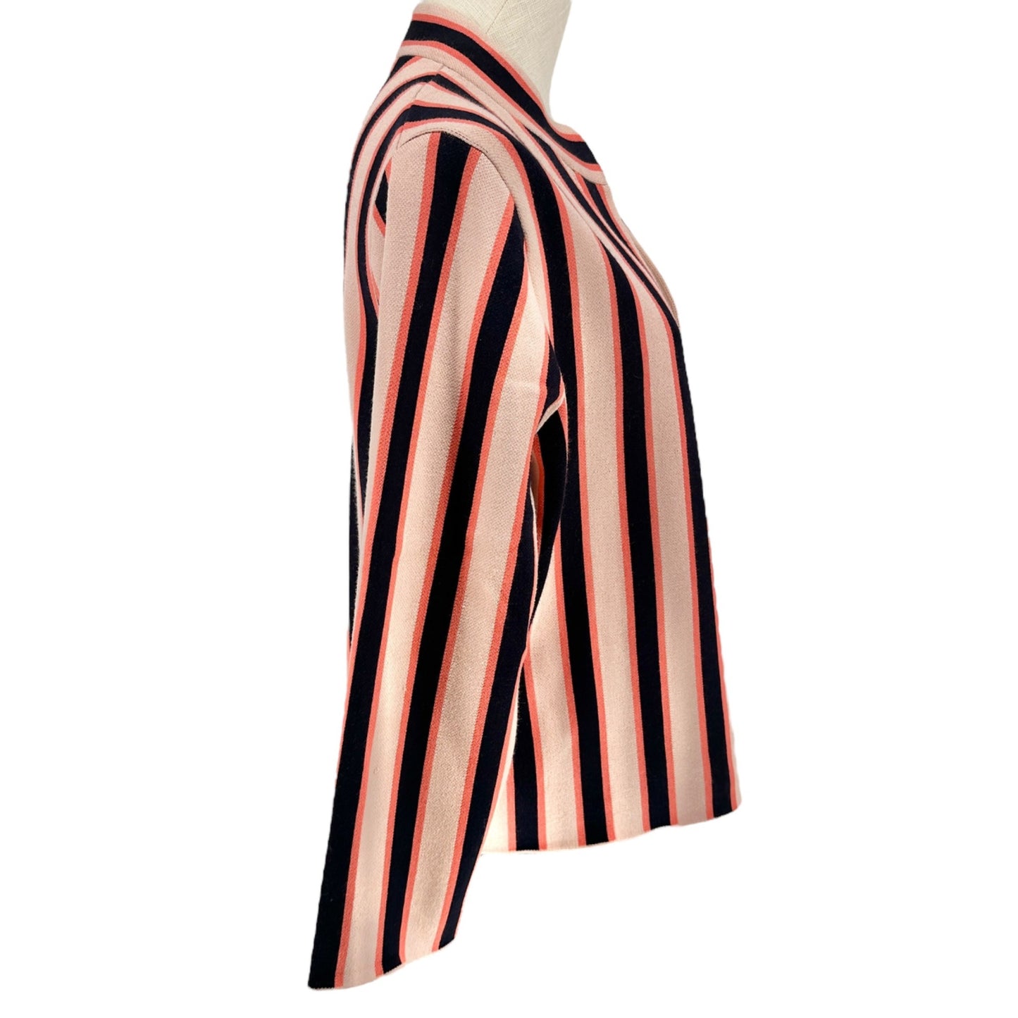 Ann Taylor Open Front Cardigan Jacket Womens L Striped Black Orange
