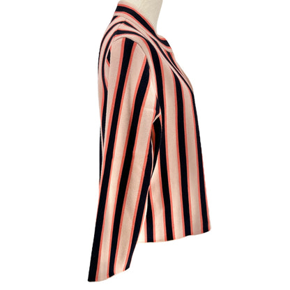 Ann Taylor Open Front Cardigan Jacket Womens L Striped Black Orange
