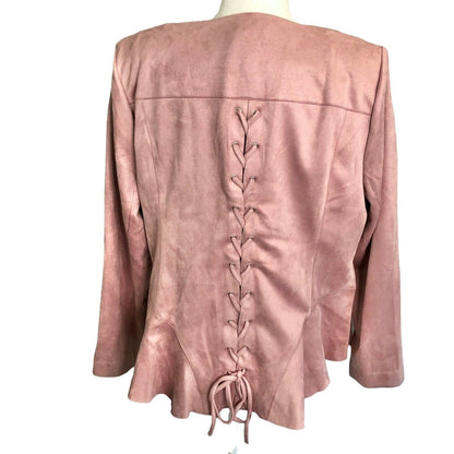 Lane Bryant Jacket Womens 20 Suede-look Zip Pink Surprise Back Tie NWT