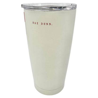 Rae Dunn FA LA LA 17 Oz Stainless Steel Tumbler With Lid Double Walled White Red